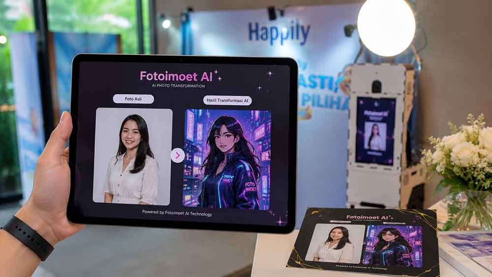 Transformasi foto AI di booth acara launching produk