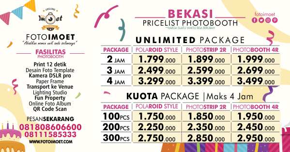 Harga Photo Booth Unlimited & Kuota Bekasi Murah